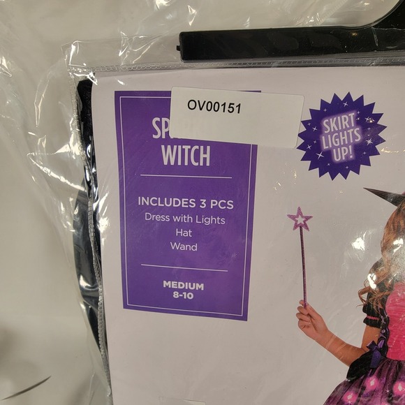 Girls Light-Up Sparkle Witch Costume Medium (8-10) Dress Hat & Wand Purple Pink - Picture 8 of 12